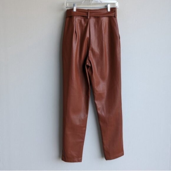 NWT Brown belted high rise faux leather pants - Picture 3 of 4